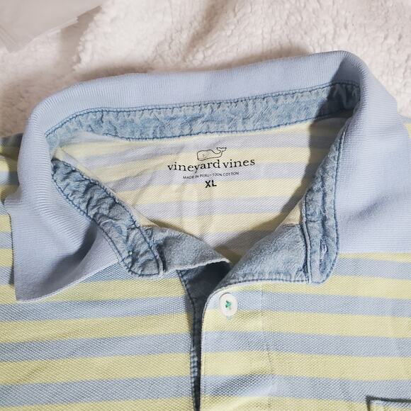 Vineyard Vines Men's 100% Cotton Polo Short Sleeve Shirt XL Striped Yellow Blue - Picture 10 of 12